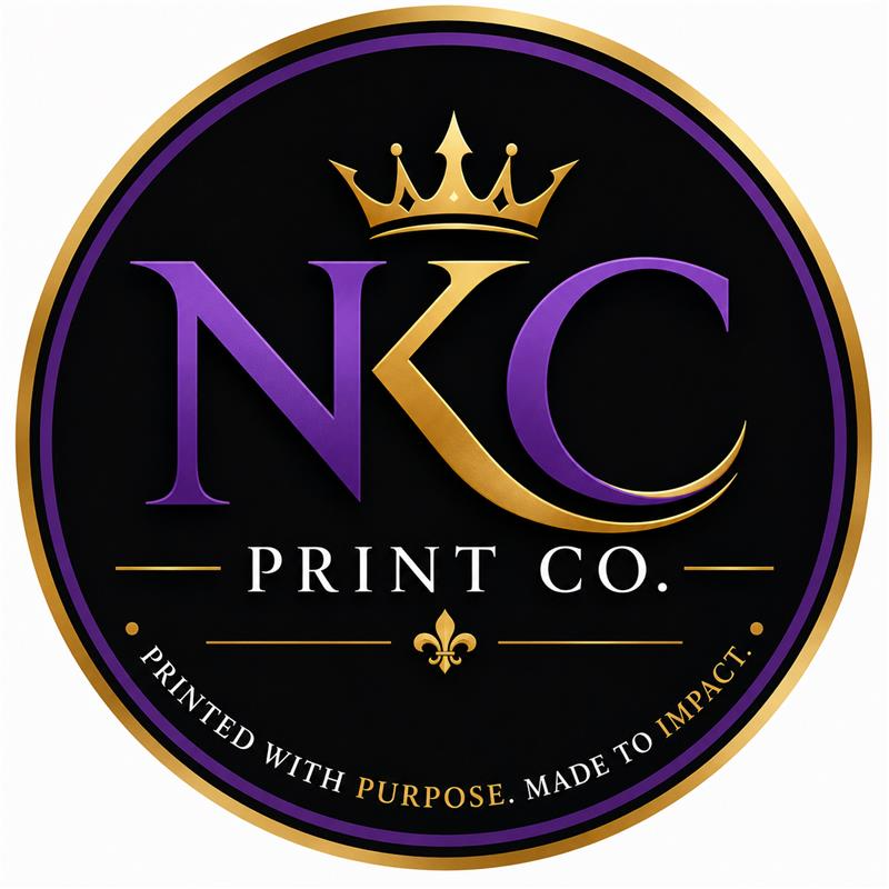 NKC Print Co round logo: Printed with purpose. Made to impact.